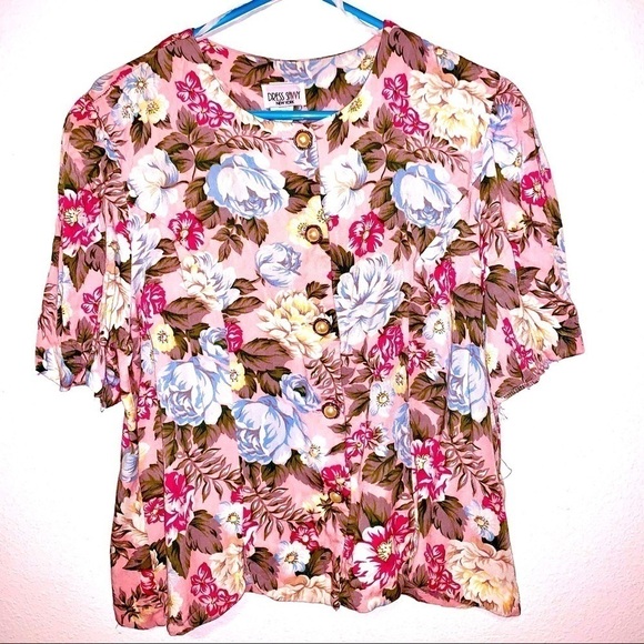Dress Savvy Vintage Floral Pink Blouse Pearl Button - Picture 1 of 2